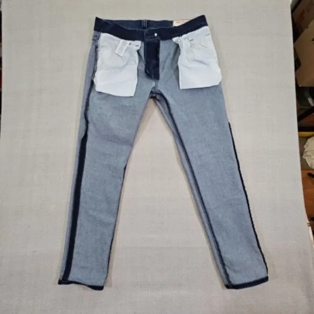 True Religion Jeans Men's 34 x 32 Blue Relaxed Denim Green Contrast Stitching